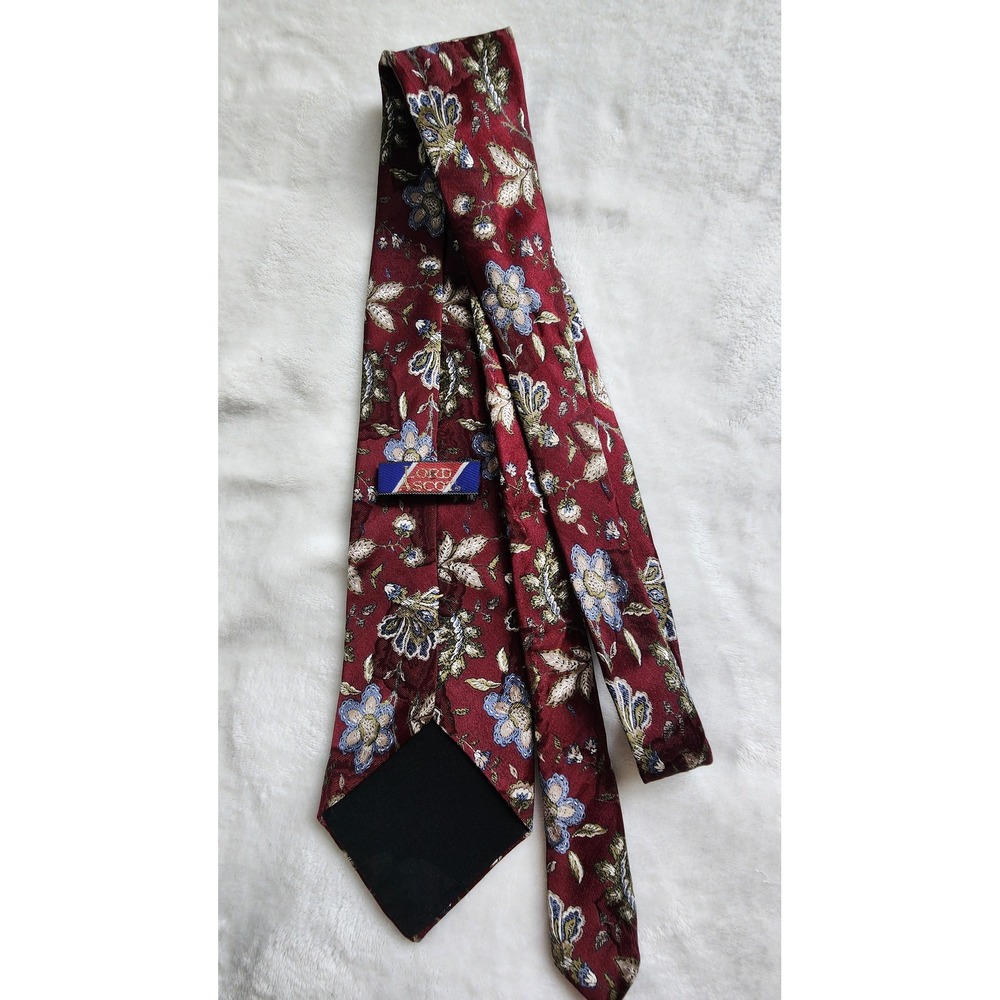 Lord Ascot Mens Silk Necktie Burgundy Red Floral Tapestry Pattern Wide Blade Tie